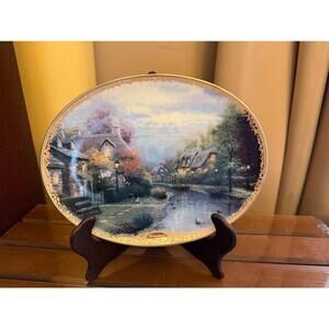 Thomas Kinkade 1994 "Lamplight Brook" Oval Plate